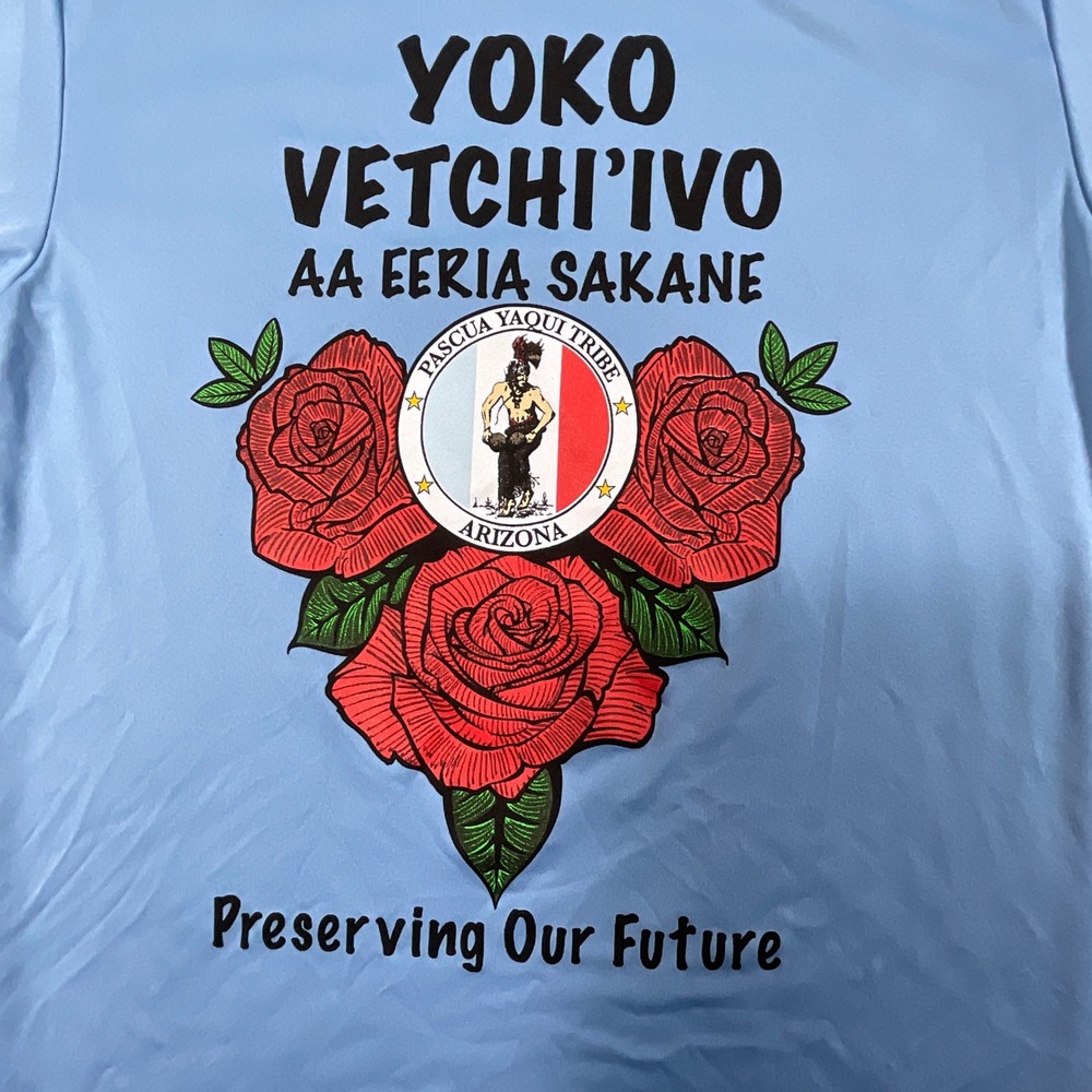 A4 Pascua‎ Yaqui Native Tribe Performance T-Shirt Mens Small Blue Rose Graphic